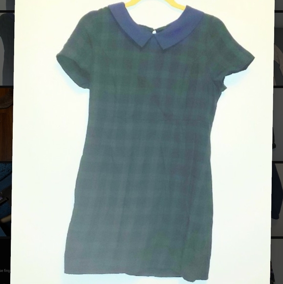 Open back Short dark checkered collared dress - Picture 1 of 3